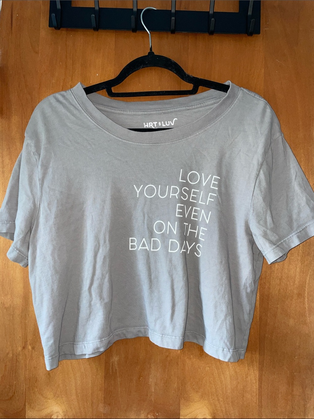 HRT & LUV Grey Graphic Crop Tee - Love Yourself